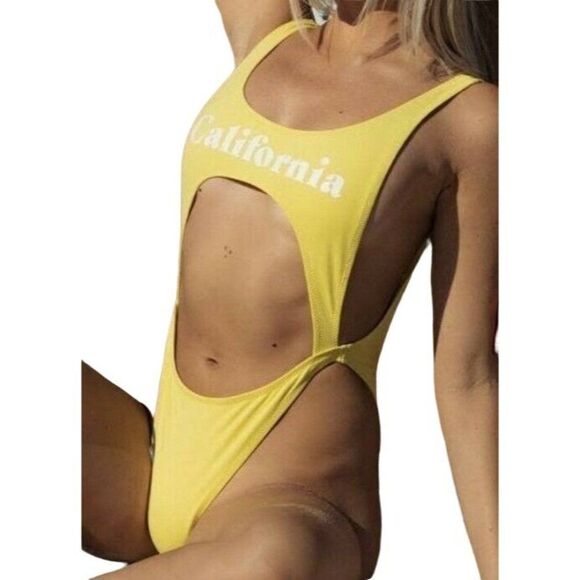 Chloe Rose Lemon Yellow One Piece Cut-Out California Swimsuit Sz XS Surfs Up NEW - Picture 1 of 3